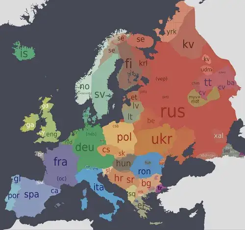 Mapa Europy języki biznesowe
